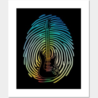 Fingerprint Electric Guitar Outline Colorful Theme Posters and Art